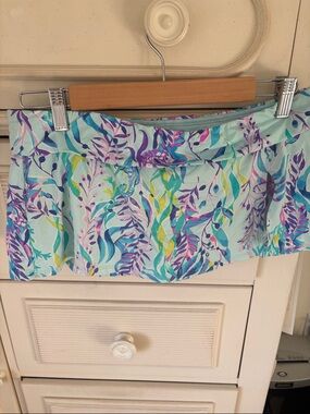Lilly Pulitzer Aqua Tropical Leaf Print Swim Skirt